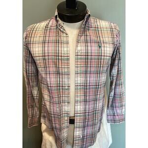 Ralph Lauren Shirt Men's Small Multicolor Plaid Pink Green Button-Down Vintage